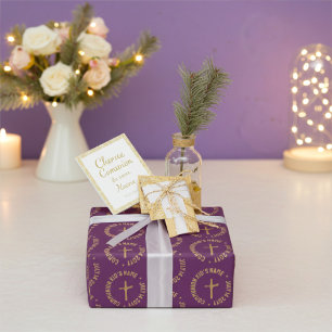 Personalised Gold and Grape Red Magenta Communion Wrapping Paper