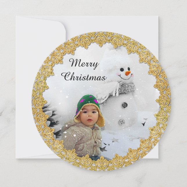 Personalised Gold and Green Merry Christmas Card (Front)