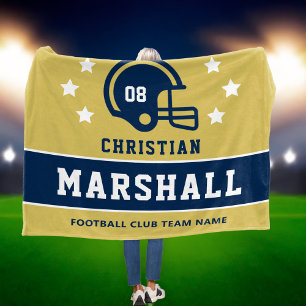 Personalised Gold and Navy Football Player Name Fleece Blanket