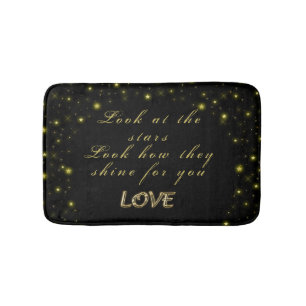 Personalised Gold and sparkles stars on black  Bath Mat