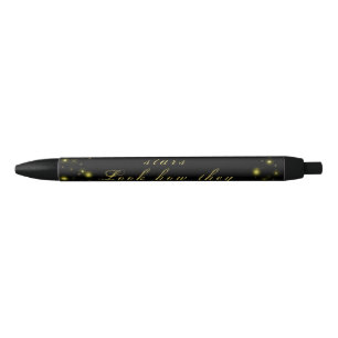 Personalised Gold and sparkles stars on black  Black Ink Pen