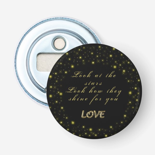 Personalised Gold and sparkles stars on black  Bottle Opener (Front)