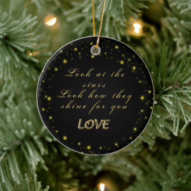 Personalised Gold and sparkles stars on black  Ceramic Ornament (Tree)