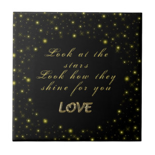 Personalised Gold and sparkles stars on black Ceramic Tile