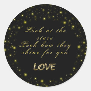 Personalised Gold and sparkles stars on black  Classic Round Sticker