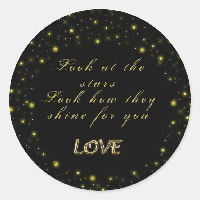 Personalised Gold and sparkles stars on black  Classic Round Sticker (Front)