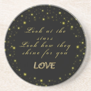 Personalised Gold and sparkles stars on black Coaster