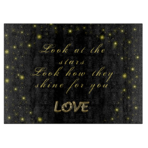 Personalised Gold and sparkles stars on black  Cutting Board