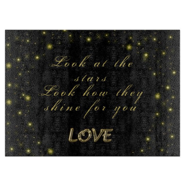 Personalised Gold and sparkles stars on black  Cutting Board (Front)