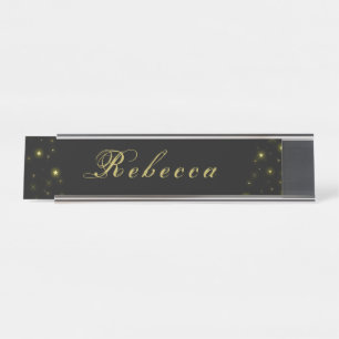 Personalised Gold and sparkles stars on black Desk Name Plate