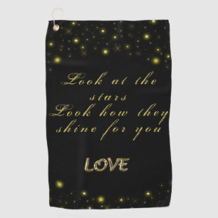 Personalised Gold and sparkles stars on black Golf Towel