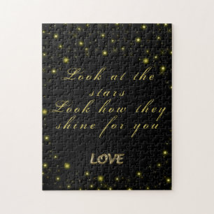 Personalised Gold and sparkles stars on black Jigsaw Puzzle