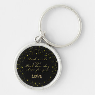 Personalised Gold and sparkles stars on black Key Ring