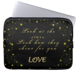 Personalised Gold and sparkles stars on black Laptop Sleeve