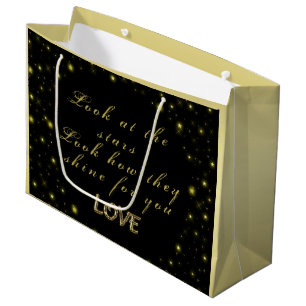 Personalised Gold and sparkles stars on black  Large Gift Bag