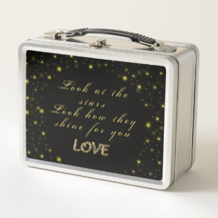 Personalised Gold and sparkles stars on black Metal Lunch Box
