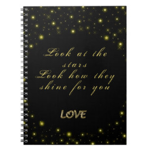 Personalised Gold and sparkles stars on black Notebook