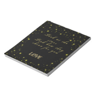 Personalised Gold and sparkles stars on black Notepad