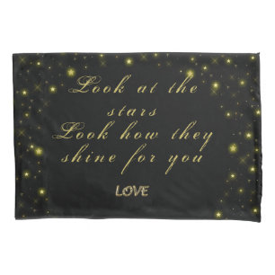 Personalised Gold and sparkles stars on black  Pillowcase