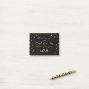 Personalised Gold and sparkles stars on black Post-it Notes