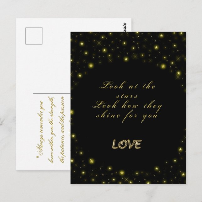 Personalised Gold and sparkles stars on black  Postcard (Front/Back)