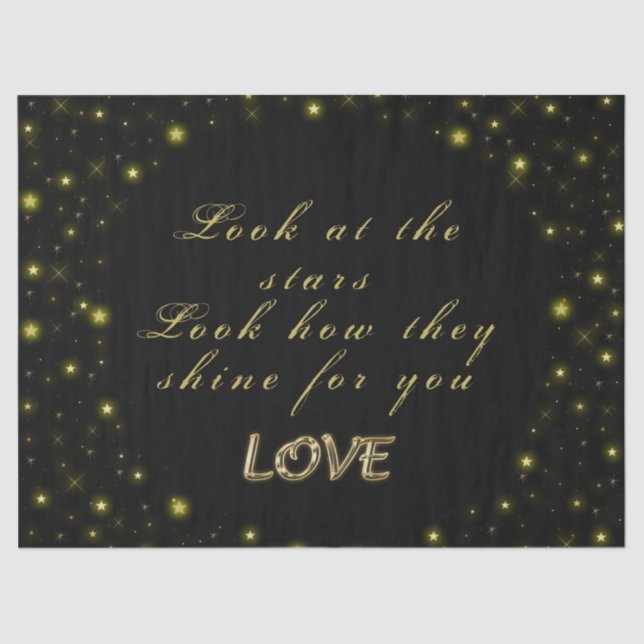 Personalised Gold and sparkles stars on black Tissue Paper (Front)