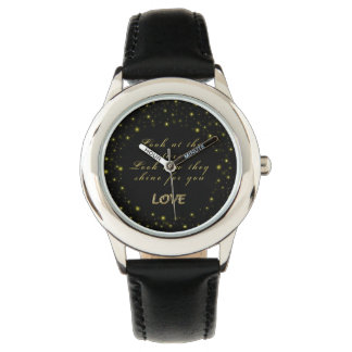 Personalised Gold and sparkles stars on black Watch