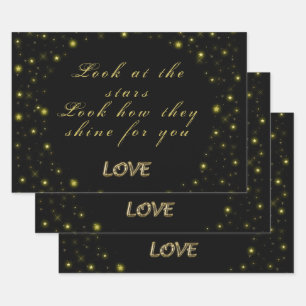 Personalised Gold and sparkles stars on black   Wrapping Paper Sheet