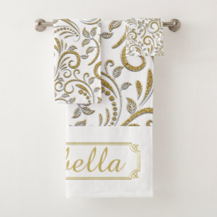 Personalised Gold and White Art Deco Bath Towel Se