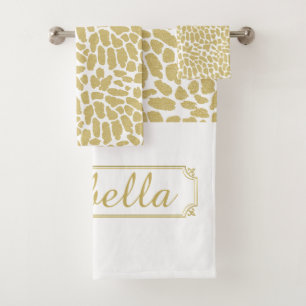 Personalised Gold and White Bath Towels