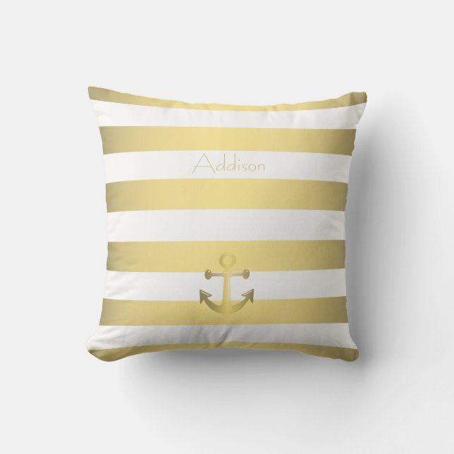 Personalised Gold And White Pillows With Anchor (Front)