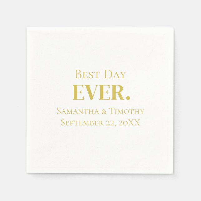 Personalised Gold Best Day Ever Wedding   Napkin (Front)