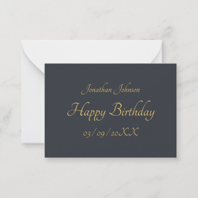 Personalised Gold Birthday Flat Note Card (Front)