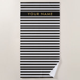 Personalised Gold,Black And White Striped Beach Towel
