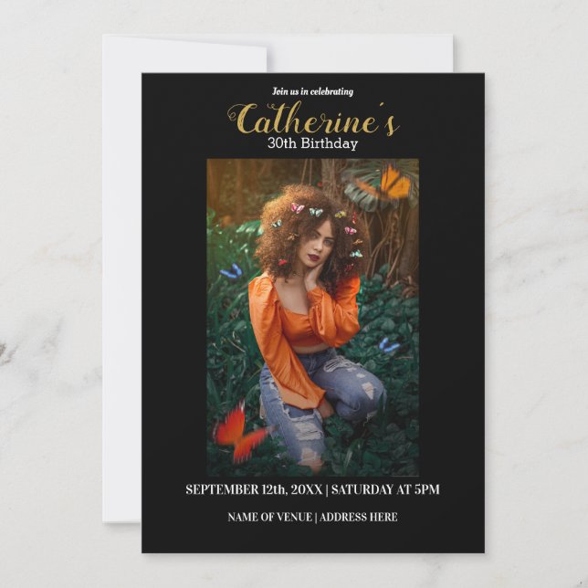 Personalised Gold & Black Birthday Invitation (Front)