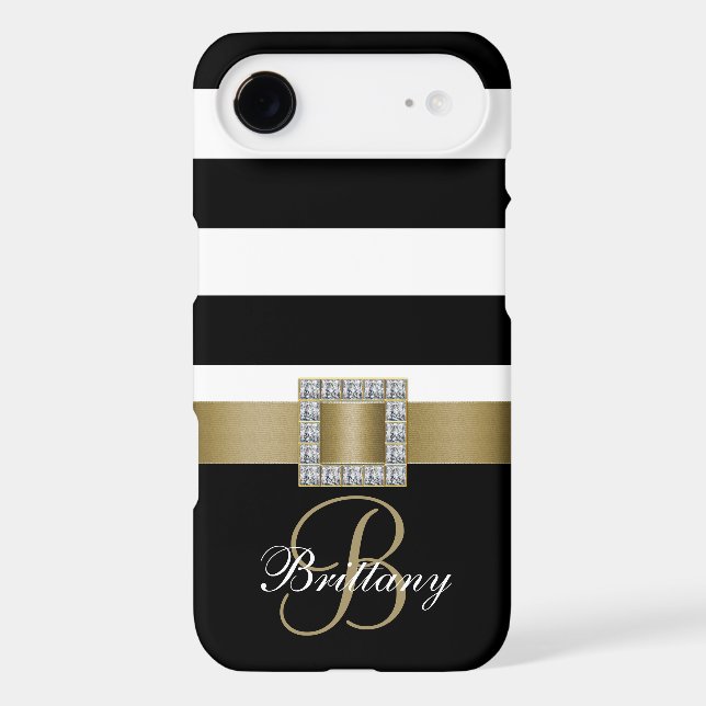 Personalised Gold, Black Bold Stripes Diamonds Case-Mate iPhone Case (Back)