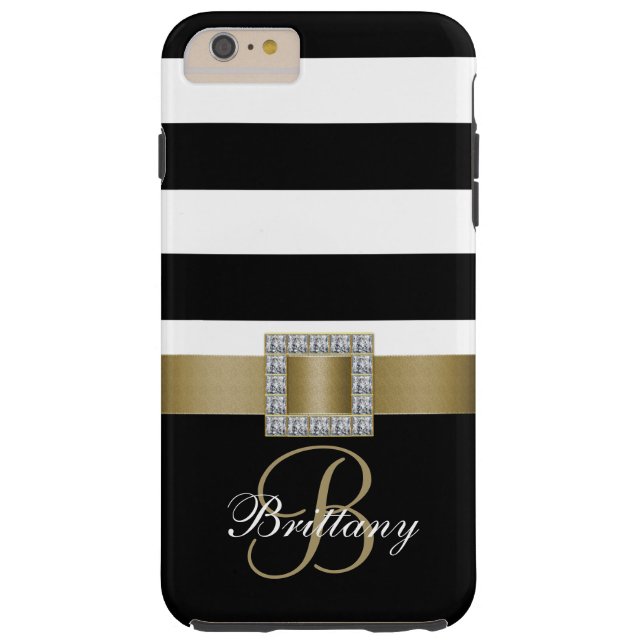 Personalised Gold, Black Bold Stripes Diamonds Case-Mate iPhone Case (Back)