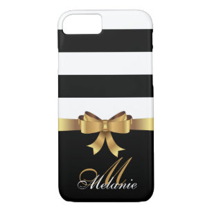 Personalised Gold, Black Bold Stripes Golden BOW iPhone 8/7 Case