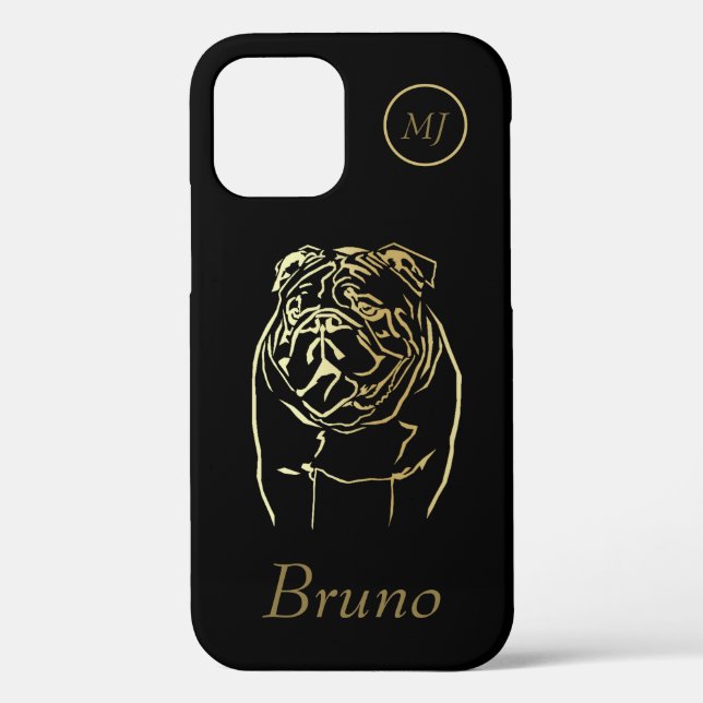 Personalised Gold/Black Bulldog Bull iPhone Case (Back)