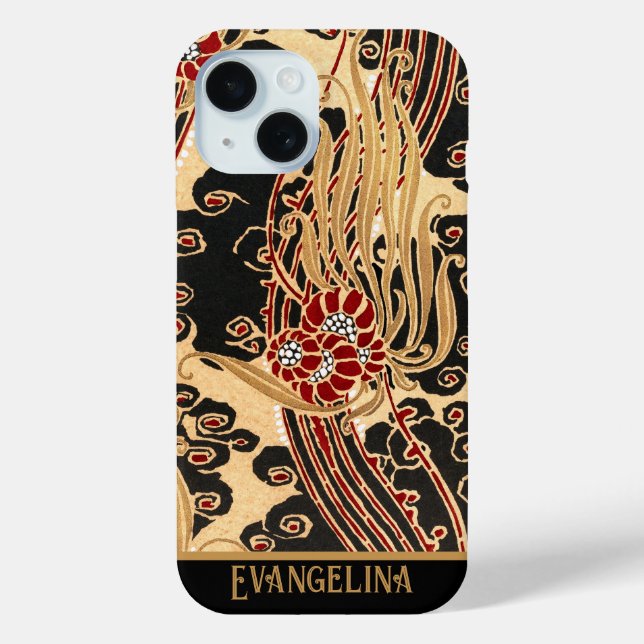 Personalised Gold & Black Floral Art Nouveau Print Case-Mate iPhone Case (Back)