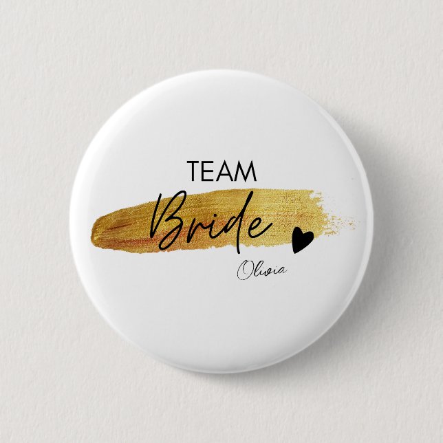 Personalised Gold & Black Modern Chic Team Bride  6 Cm Round Badge (Front)