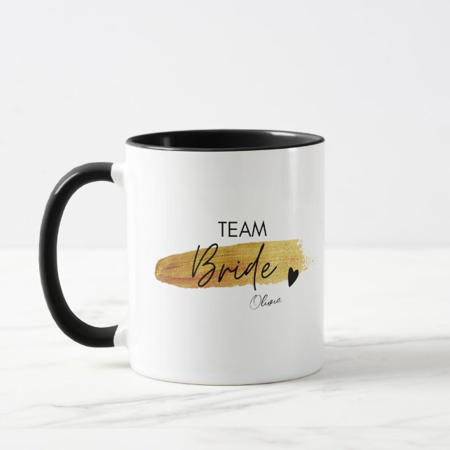 Personalised Gold & Black Modern Chic Team Bride  Mug (Left)