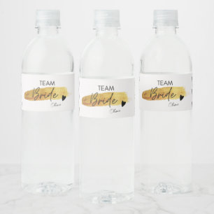 Personalised Gold & Black Modern Chic Team Bride  Water Bottle Label