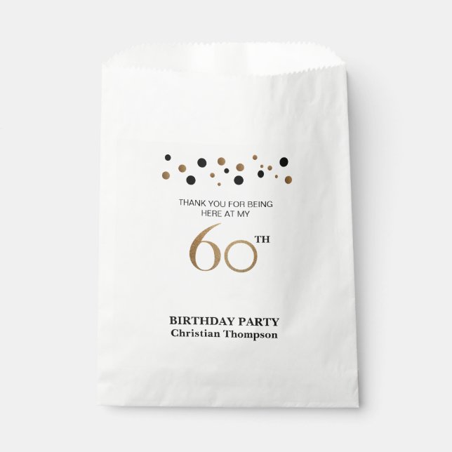 Personalised Gold Black Polkadot 60th Birthday Favour Bag (Front)