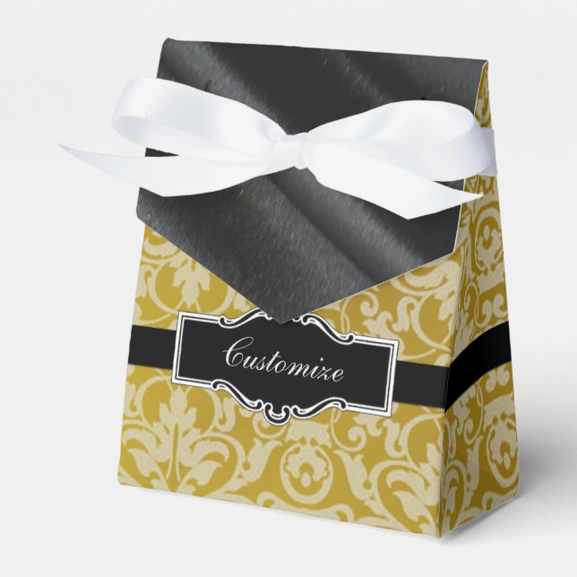 Personalised Gold & Black Tent Favour Box (Front Side)