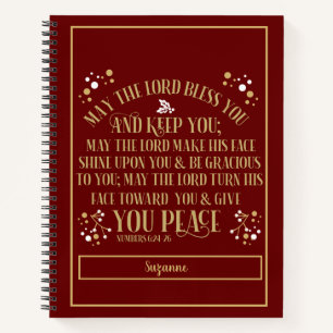 Personalised Gold Blessing Numbers 6:24-26 Red  No Notebook