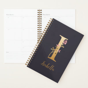 Personalised Gold Blue Elegant Floral Monogram I Planner