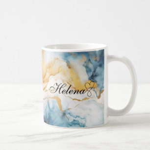 Personalised Gold Blue Watercolor Custom Agate  Coffee Mug