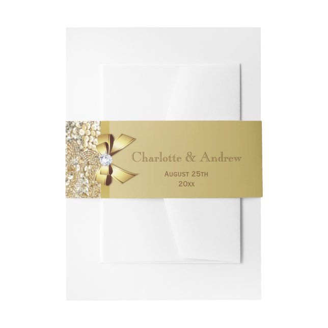 Personalised Gold Bow Sequins Wedding Invitation Belly Band (Front Example)