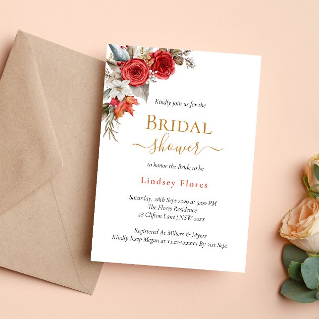 Personalised Gold Bridal Shower Floral Rose Invitation (Creator Uploaded)